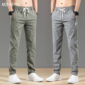 Herenbroek lente zomer cottom herenbroek mode klassieker trekking elastische taille jogging dunne rek casual grijze vrachtbroek mannelijk 230228