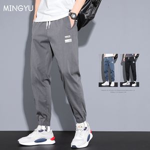 Herenbroek lente zomer harem broek mannen katoen dunne elastische taille bundel voeten licht blauw losse joggers sport lading broek man man 230311