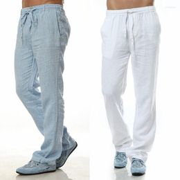 Pantalons pour hommes printemps été pantalons de loisirs 6 couleurs lin coton taille élastique hommes régulier fond droit lin décontracté