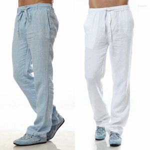 Pantalons pour hommes printemps été pantalons de loisirs 6 couleurs lin coton taille élastique hommes régulier fond droit lin décontracté