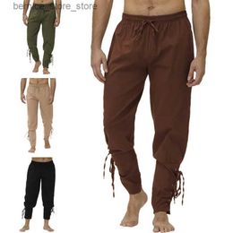 Pantalons pour hommes Printemps été hommes décontracté couleur unie pantalon Harlan mâle pantalon médiéval Viking Come Pirate pantalon à lacets pantalon Q231201