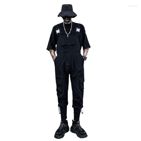 Pantalon homme printemps été salopette homme femme bavoir combinaisons poche mode Chic Cool rue Hip Hop Cargo noir vert pantalon