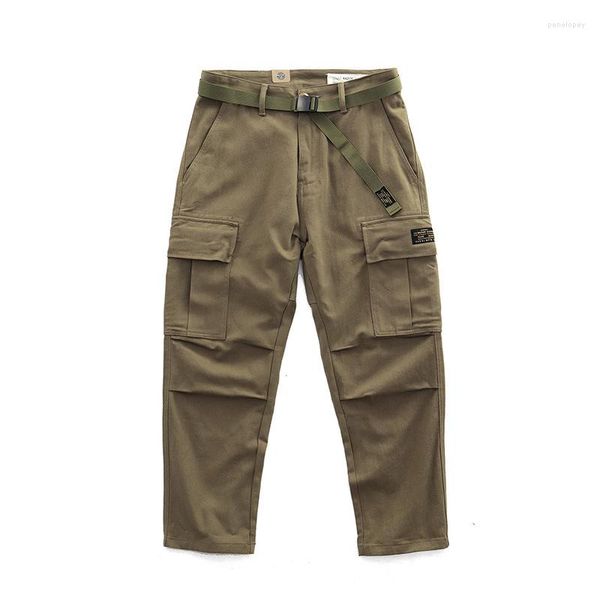 Pantalones de hombre Primavera Vintage American Retro Multi-bolsillo Ameka Kiri Suelto Grueso Peso pesado Pierna ancha Trabajo recto