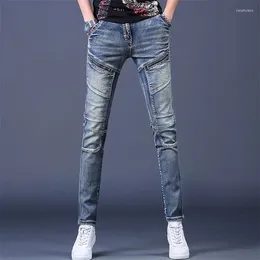 Herenbroeken lente wasspaal jeans Koreaanse stijl blauwe splice vintage vracht strech pant jean broek streetwear heren kleding casual y2k