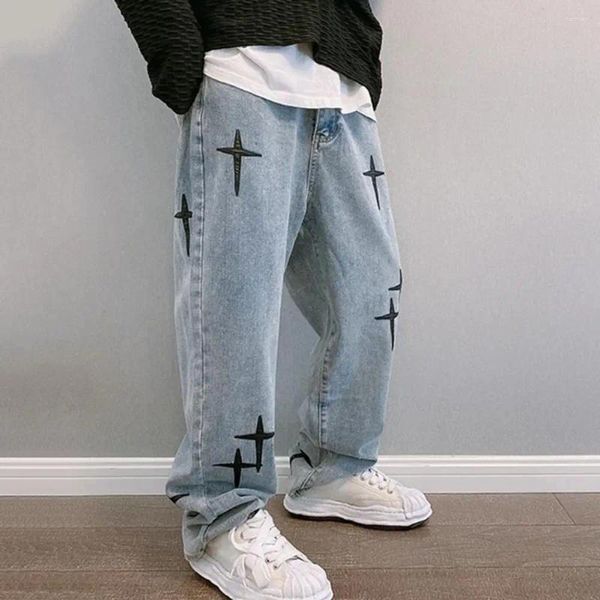 Pantalons pour hommes Star Broderie Hommes Jeans Vintage Style Américain Large Jambe Baggy Hip Hop Rétro Droit Denim Pantalon