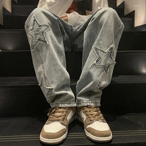 Pantalons pour hommes Stars Jeans pour hommes High Street Mode Hip Hop Coréen Streetwear Denim Droit Lâche Large Jambe Mâle Baggy Pantalon Y2K