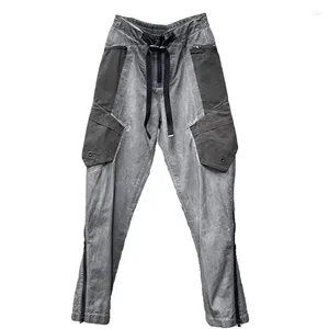 Pantalon pour hommes poches à fermeture éclair coupées stéréoscopiques gaspillement Style de sol pantalon décontracté lâche