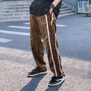 Herenbroek Stiksels Leopard Print Lint Casual Losse Rechte Zijde Wide Been Joggers Joggingbroek Streetwear Broek