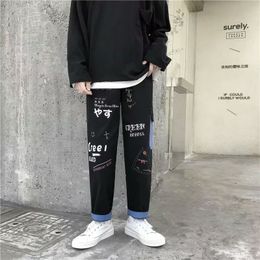 Rechte denim jeans mannen grafische gedrukte broek streetwear man wildleg hiphop Koreaanse Harajuku mode