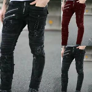 Mannen Broek Rechte Jeans Mannen Punk Skinny Denim Lente Zomer Vriendje Streetwear Rits Slim Fit Zwart Goth Broek 230403