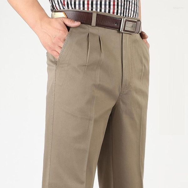 Pantalones de hombres heterosexuales hombres casuales plisados ​​clásicos de cintura alta y gruesa gruesa otoño algodón negro pantalones 42 44 46