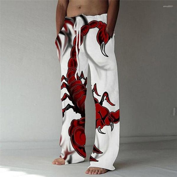 Pantalones de hombre Pantalones rectos Escorpión Impreso en 3D Diseño de cordón elástico Bolsillo delantero Pantalones con estampado de animales de playa Comodidad YK2