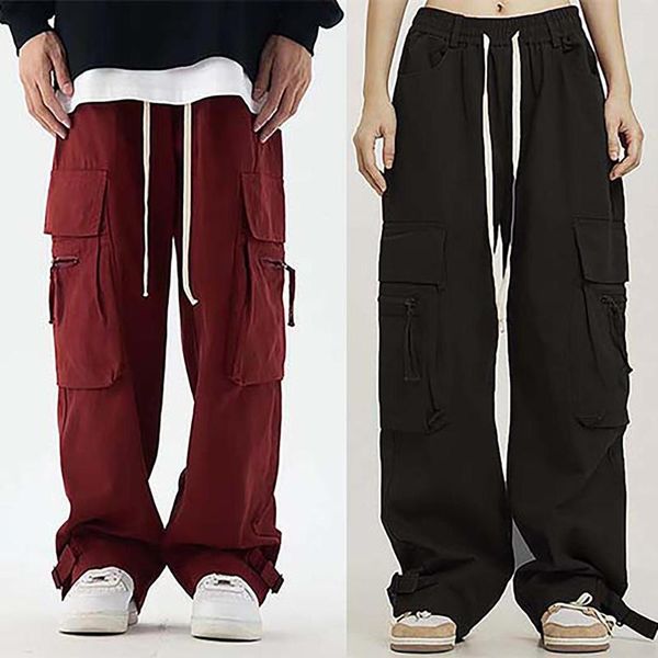 Pantalons pour hommes Street Brand High Loose Straight Tube Big Pocket Hommes et femmes Taille Tiroirs minces