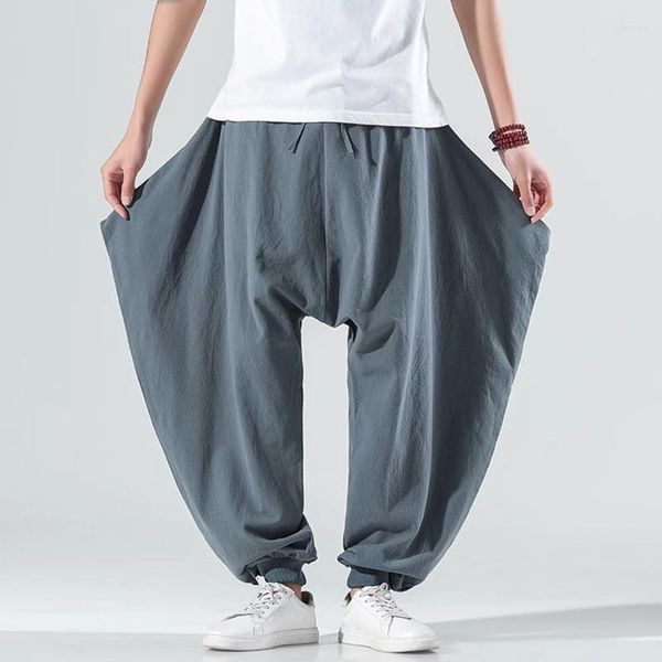 Pantalons pour hommes Vêtements de rue Taille arrière Hip Hop Entrejambe basse Coton Lin Jogging Jambe large Longue À la mode