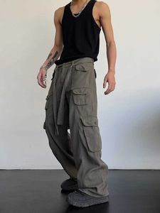 Pantalon masculin Street rétro Casual Grandes Poches couvrant les hommes et les femmes Nouvelles pantalons de jambe droite en taille lâche y240522