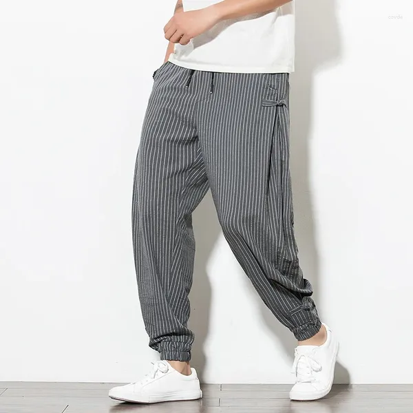 Pantalones para hombre, ropa de calle, pantalones de chándal a rayas informales holgados, pantalones Harem para hombre de estilo coreano 2023, pantalones de algodón para Fitness 5XL