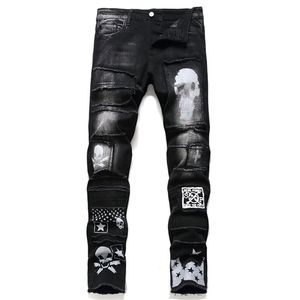 Pantalons pour hommes Streetwear Pantalons de mode Jeans Crâne Noir Denim Biker Haute Qualité Mâle Casual Designer Déchiré Confortable 220811