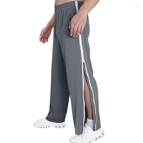 Pantalon masculin streetwear masculine côté rayé scintillant zip-up design pantalon d'été sports décontractés longs pantalons arme