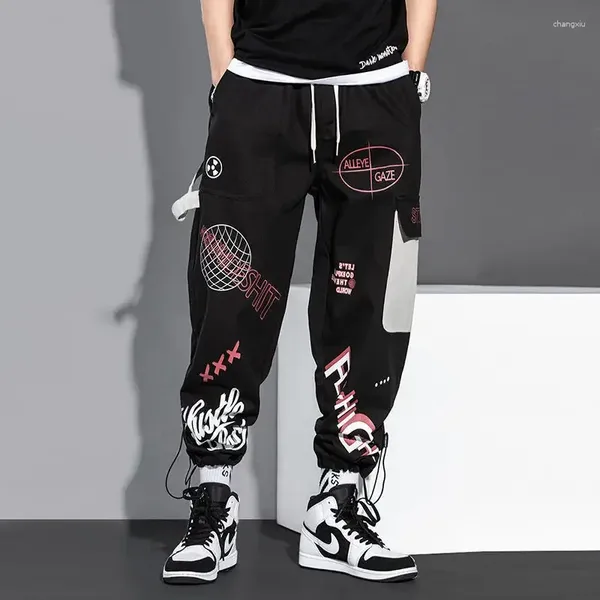 Pantalon masculin streetwear hommes joggeurs pantalons de survêtement imprimé noir blanc cargo techwear harem longers de longueur de cheville sport
