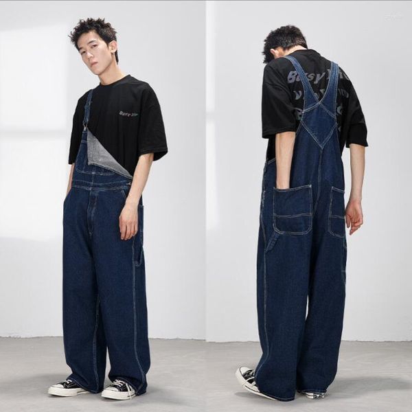 Pantalon pour hommes Streetwear Hommes Rétro Japonais Mode Bib Droite Denim Salopette Cargo Jeans Combinaison et Femmes Pantalon pleine longueur W548