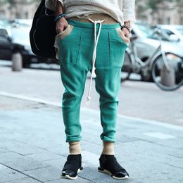 Pantalons pour hommes Streetwear pantalons de survêtement tricoté couleur contrastée Patchwork cordon tricot hommes printemps Vintage coupe ajustée pantalon à tricoter
