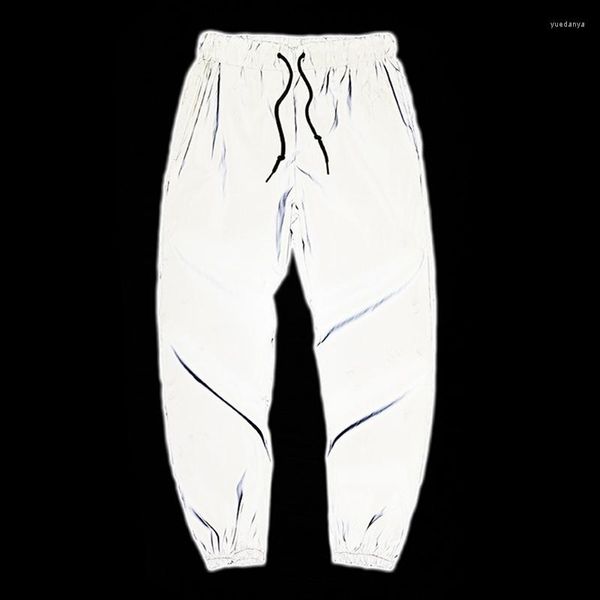 Pantalons pour hommes Streetwear Tendance Marque Hommes Réfléchissants High Street Cordon Mode Hip Hop Harem Discothèque Danseur