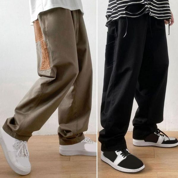Pantalons pour hommes Streetwear Cargo droit de couleur contrastée lavable pour le travail