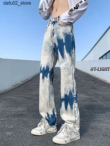 Pantalon masculin streetwear y2k jeans baggy droit pantalon de gradient de dye dye large surdimension surdimensionné des pantalons longs 2023 Nouveau Q240417