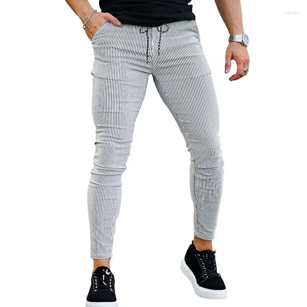 Pantalon pour hommes crayon extensible petites jambes classique rayé maigre décontracté avec élégant mince affaires 9