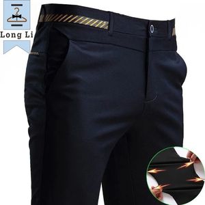 Pantalon de costume extensible pour hommes, pantalon de bureau, sans repassage, coupe cintrée, costumes de marié, mariage, affaires, noir, 231009