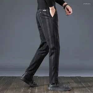 Pantalones de hombre a rayas lápiz elástico delgado cuatro estaciones pantalones casuales de negocios moda coreana pantalón clásico de cintura media talla 38