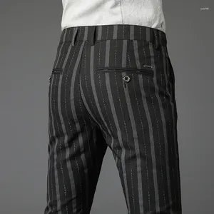 Pantalon masculin à rayures décontractée printemps confortable Business élastique slim pantalon de mode britannique droit