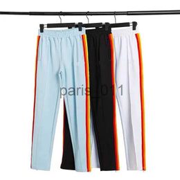 Calças masculinas listradas arco-íris calças retas palma calças masculinas verão drape solto perna larga versátil fino moletom x1017