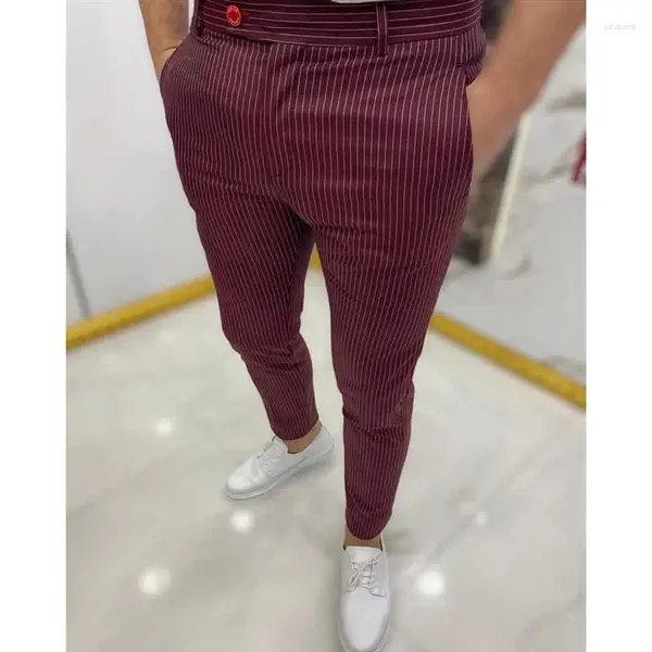 Pantalon de pantalon masculin à rayures pour hommes vêtements de mode vins Red Stright Casual Classic Retro Wedding Party Formal Suit