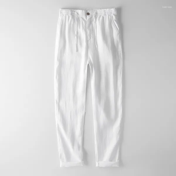 Pantalons pour hommes Style Hommes Lin Pure Taille élastique Pantalon pour la mode Casual Blanc Marque Solid Broek