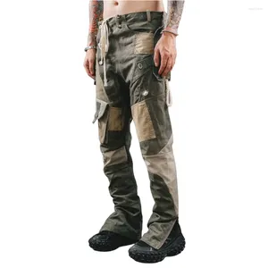 Pantalon de pantalon masculin cargo rétro tissu antique patchwork 3D pantalon de recadrage pour mâle