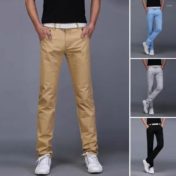 Pantalon pour hommes élégant longueur cheville décontracté multi-poches printemps automne couleur unie coupe droite vêtements de travail d'affaires