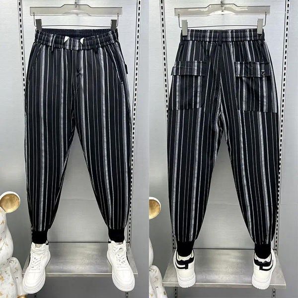 Pantalones para hombre con estilo lápiz a rayas negras pantalones finos de verano de secado rápido ropa de alta calidad