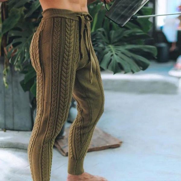 Pantalons pour hommes élégant tricot doux ceinture élastique droite hommes coupe ajustée fil de laine pantalon Anti-gel
