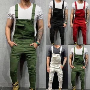 Pantalones de hombre Mono de hombre con estilo Mono de longitud completa Color sólido Tiro medio Recto