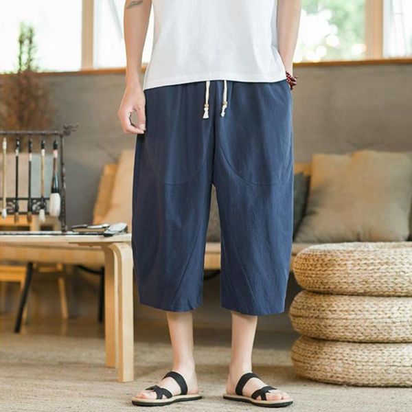Men's Pants Stylish Men Summer Mid-calf Length Daily Wear Casual Pure Color Trousers