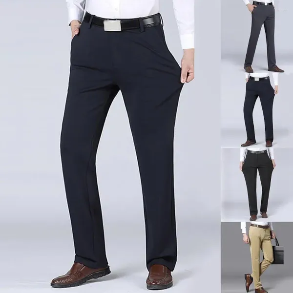 Pantalones de hombre Traje Primavera Otoño Pantalones de cintura media Color sólido Hombres rectos Agradable a la piel