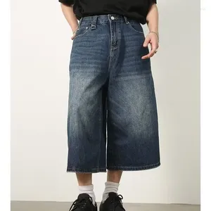 Pantalon pour hommes Summer American Retro Washed Denim Shorts lâches Ligue droite large Capris coréen Clothing Streetwear Y2K