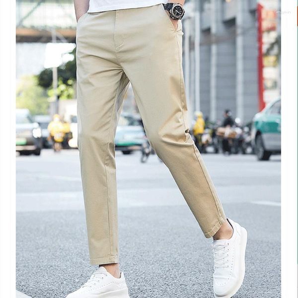 Pantalones para hombres Verano Tobillo Longitud Casual Ropa para hombre Estiramiento Negro Verde Traje Pantalones para hombres Corea 2024 Diseñador transpirable