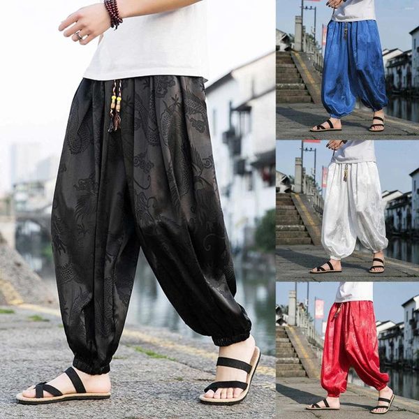 Pantalon masculin d'été de glace baggy silk foncé harem harem hommes décontractés plage rétro radish manche pantalon y2k vêtements gym de gym pantalones