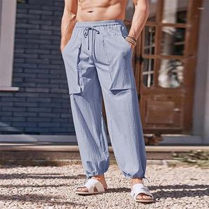 Pantalon pour hommes Summer plage décontractée coton lin hommes hommes houlants pantalons minces de mode poches pour hommes