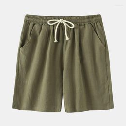 Herenbroek Zomer Strand Casual Effen Linnen Mid Rise Shorts Koreaanse Loszittende Kleding Maat S-2XL