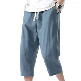 Pantalon masculin culotte d'été coton décontracté et lin tendance de style coréen lâche pantalon droit à neuf points 4xl