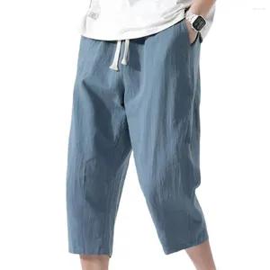 Pantalon masculin culotte d'été coton décontracté et lin tendance de style coréen lâche pantalon droit à neuf points 4xl ty