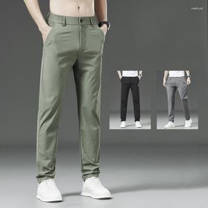 Pantalon homme été affaires décontracté mince droite Silm Fit élasticité pantalon doux homme vert gris noir pleine longueur 28-40